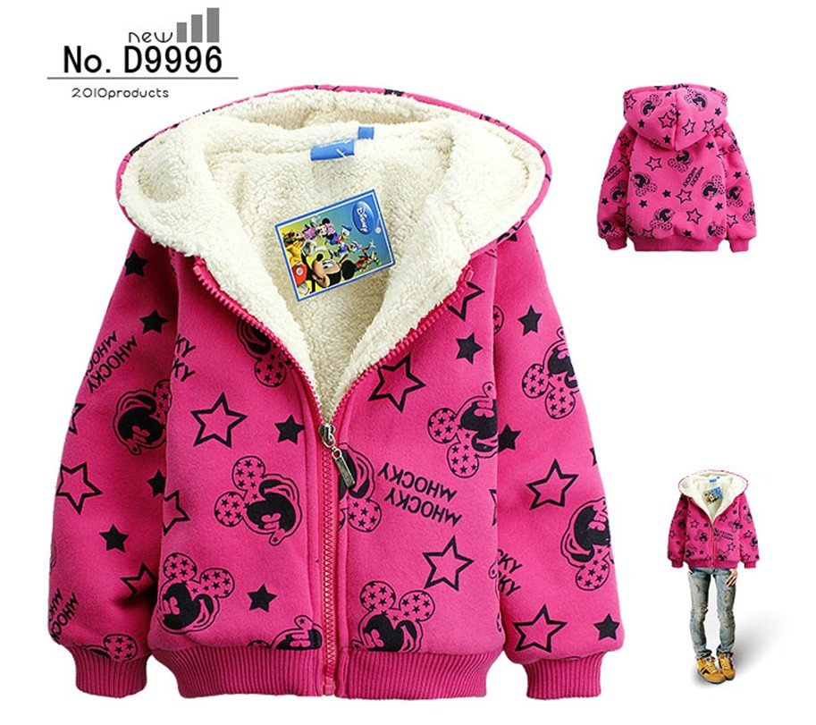 High quality!! Wholesale 6PCS Girl cartoon outerwear, Rose red Minnie Cashmere Hoodies, Winter thick coat,free shipping
