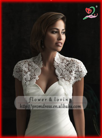 high quality wholesale & custom made lace cap sleeve bridal jacket wedding bolero J2