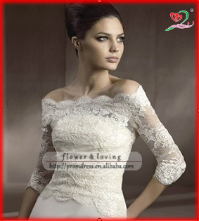 high quality wholesale & custom made off shoulder long sleeve bridal jacket wedding bolero J3