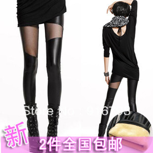 High Quality Wholesale New Styles Fashion Leggings For Women PU Faux Leather Pants Gauze Punk Pants Free Shipping