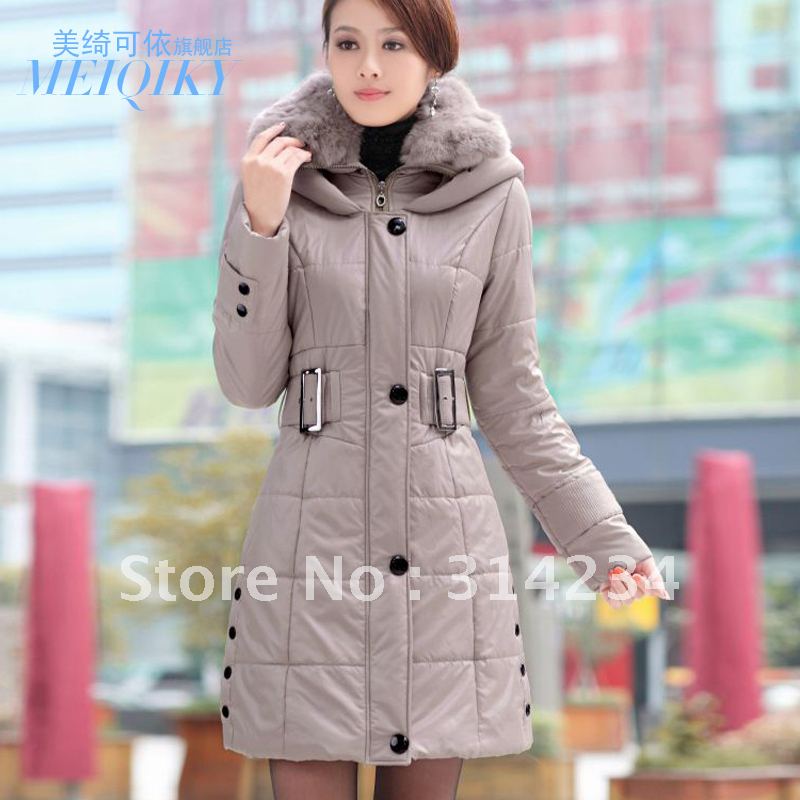 High quality!Winter plus size wadded jacket female long design rex rabbit fur hair thickening coat S to XXXL free shipping