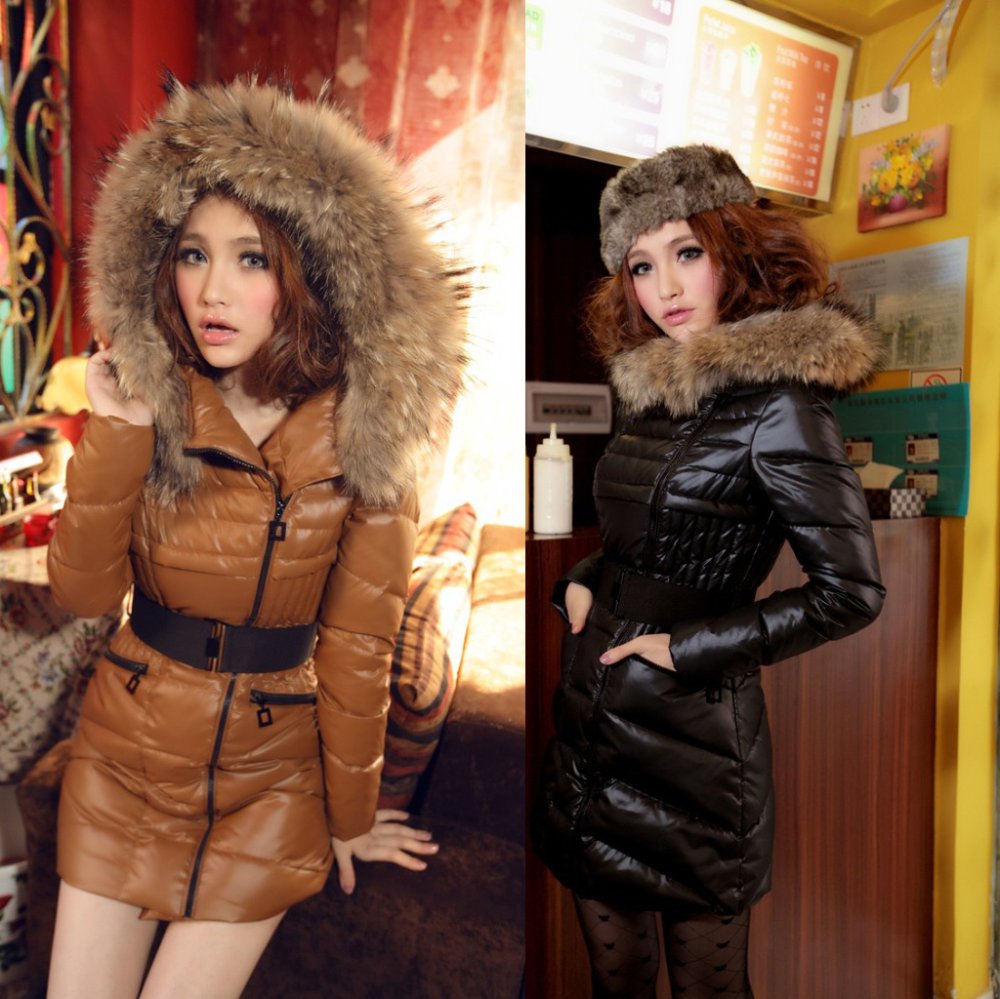 High Quality Women Fashion Down Jacket 2012 New Winter Coat racoon wool collar 90% White Duck Down 10% White Duck Feather A2201