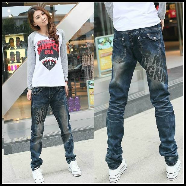 high quality women's fashion casual baggy pants letter printing washing loose pencil pants haren pants one sale .