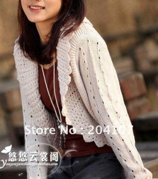 high quality women's fashion grace lapel cardigan sweater knit wraps weskit hollow out decorate short coat.