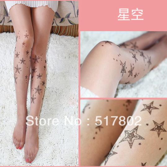 High Quality"Women\'s Sexy Sheer Transparent Tattoo Pantyhose