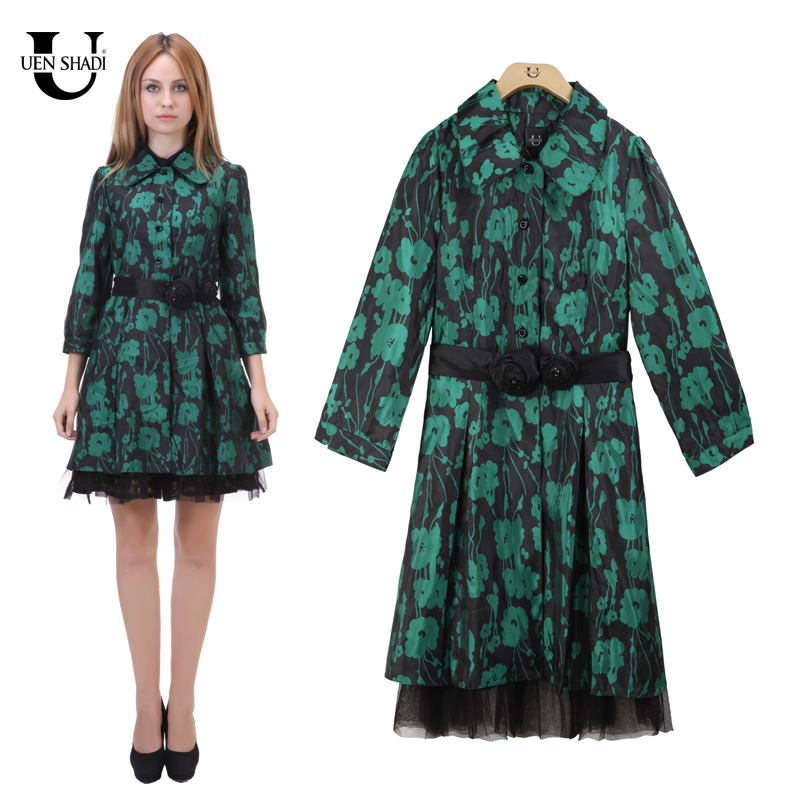 High quality women's spring long design print trench outerwear 7310