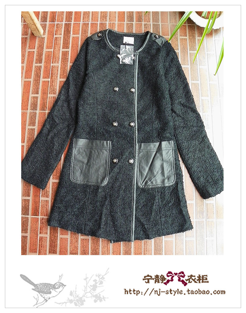 High quality woolen slim long-sleeve leather pocket epaulette overcoat trench 199