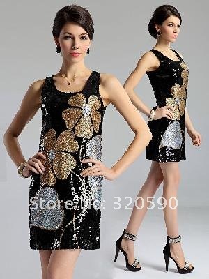 High quality world HOT Beautiful woman Lady Women's Summer Wear Shining Lotuscorniculatus Sequin Jumper Skirt Dress