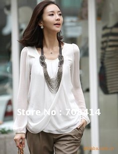 High qulity korean style women fashion chiffon long Sleeve summer tee t-shirt Free Shipping