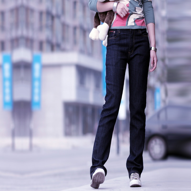 High waist jeans female trousers straight plus size women trousers autumn loose plus velvet 012