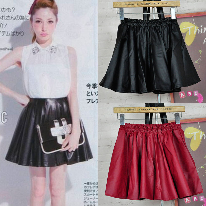 High waist leather skirt half-length puff skirt autumn and winter dress pocket short leather skirt female 2012 new arrival