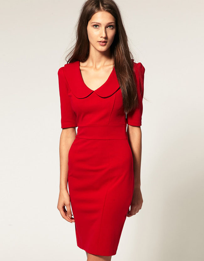 High-Waist Red Midi Dress For Women With High Quality
