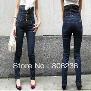 High Waist Skinny Jeans Pants Trousers Stretch bandage design Slim Denim A2458