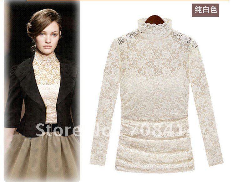 Hight quality 2012 new arrival new style ,ladies' slim all lace long sleeve shirt ,elegant ladies' bottom shirt free shipping