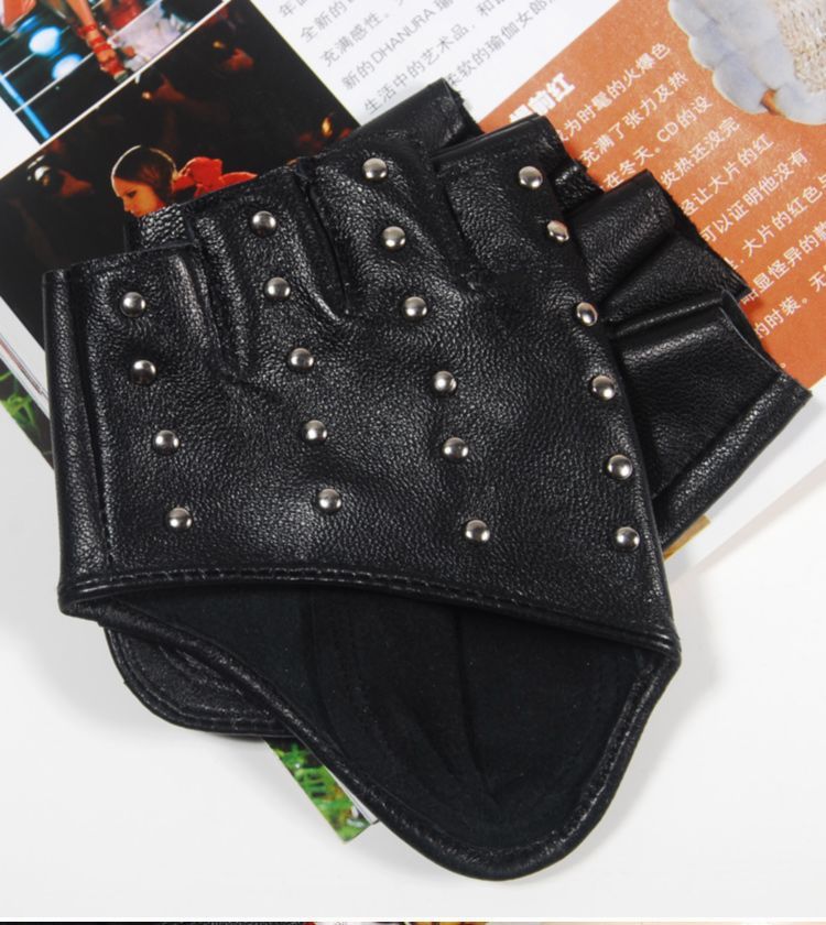 Hip-hop gloves rivet the appendtiff semi-finger gloves short design ultra-short mini genuine leather gloves male Women