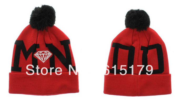 Hip-Hop Unisex chic DIAMOND MN DD RED Beanies Wen's Women's Autumn Winter knit Cotton wool Hats Snapback caps 1pcs/lot