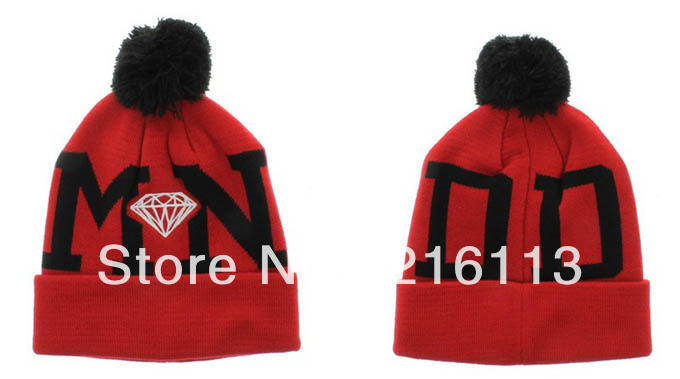 Hip-Hop Unisex DIAMOND MN DD RED Beanies Wen's Women's Winter Stay warm knit Cotton wool Hats Snapback caps 1pcs/lot