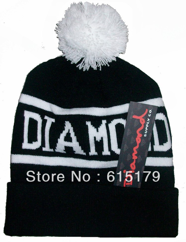 Hip-Hop Unisex DIAMOND SUPPLY CO Black with white Beanies Wen's Women's Winter knit Cotton wool Hats Snapback caps 1pcs/lot