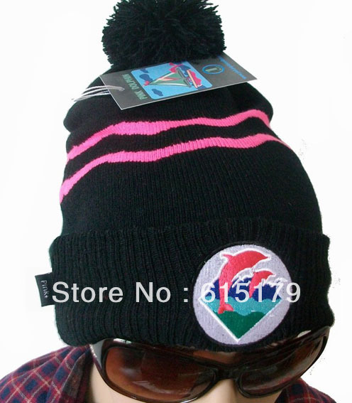 Hip-Hop Unisex PINK DOLPHINE NEW STYLE BLACK Beanies Wen's Women's Autumn Winter knit Cotton wool Hats Snapback caps 1pcs/lot
