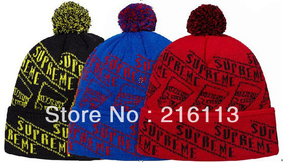 Hip-Hop Unisex SUPREME Beanies Wen's Women's Autumn Winter knit Cotton wool Hats Snapback caps 3Colors 20pcs/lot