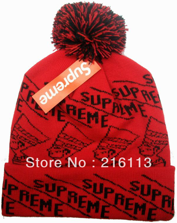 Hip-Hop Unisex SUPREME Red With BLACK Beanies Wen's Women's Autumn Winter knit Cotton wool Hats Snapback caps 1pcs/lot