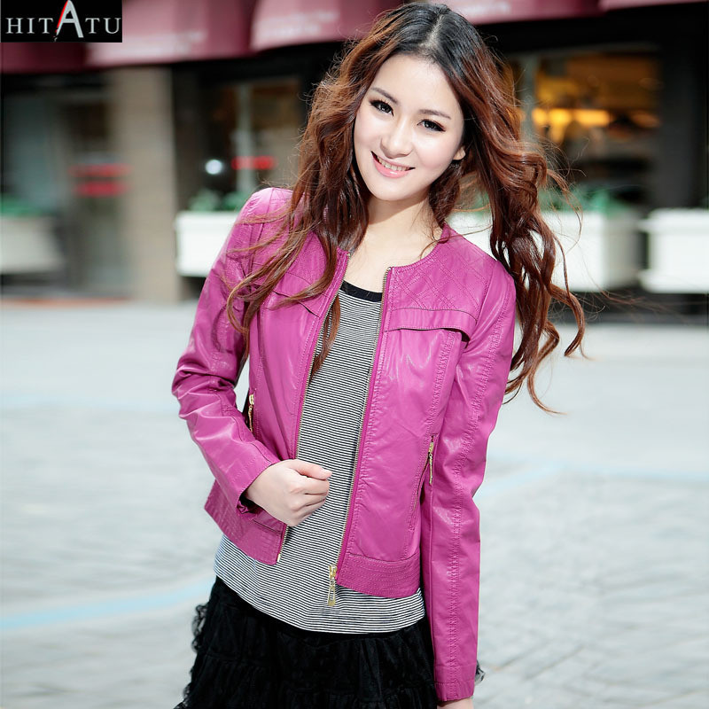 Hitatu 2012 autumn o-neck PU clothing female short design zipper small leather clothing female outerwear leather clothing 009