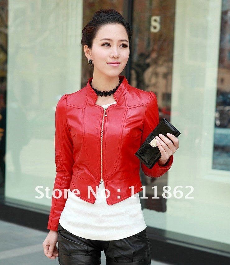 Hitz Korean women's genuine sheep skin short paragraph Slim leather jacket