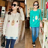 Hitz Women Korean version of sweet lovely relaxed casual easy smiley the Bear sets of head sweater