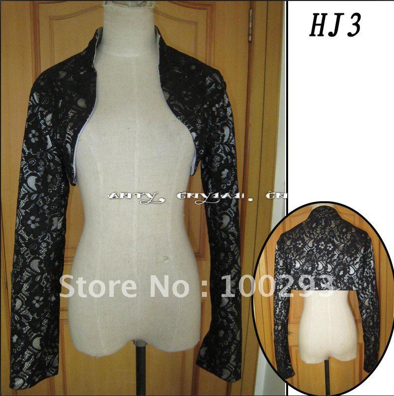 HJ3 Free Shipping High Quality Custom-made Beautiful Black Lace High Neck Non-transparent Thick Wedding Jacket