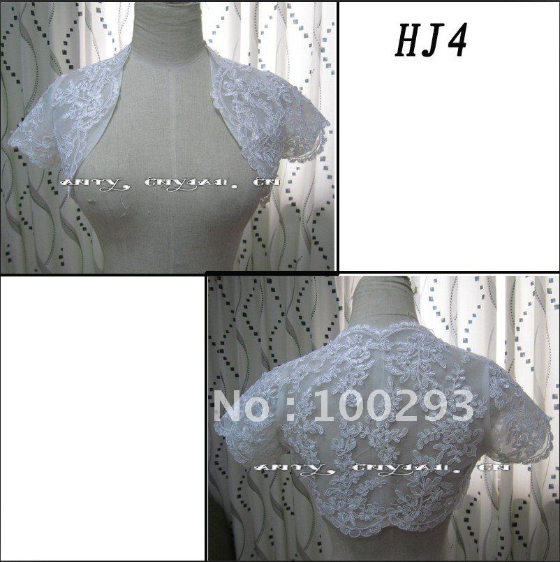HJ4 Free Shipping High Quality Custom-made Beautiful Applique Short Sleeve White Tuller Wedding Jacket