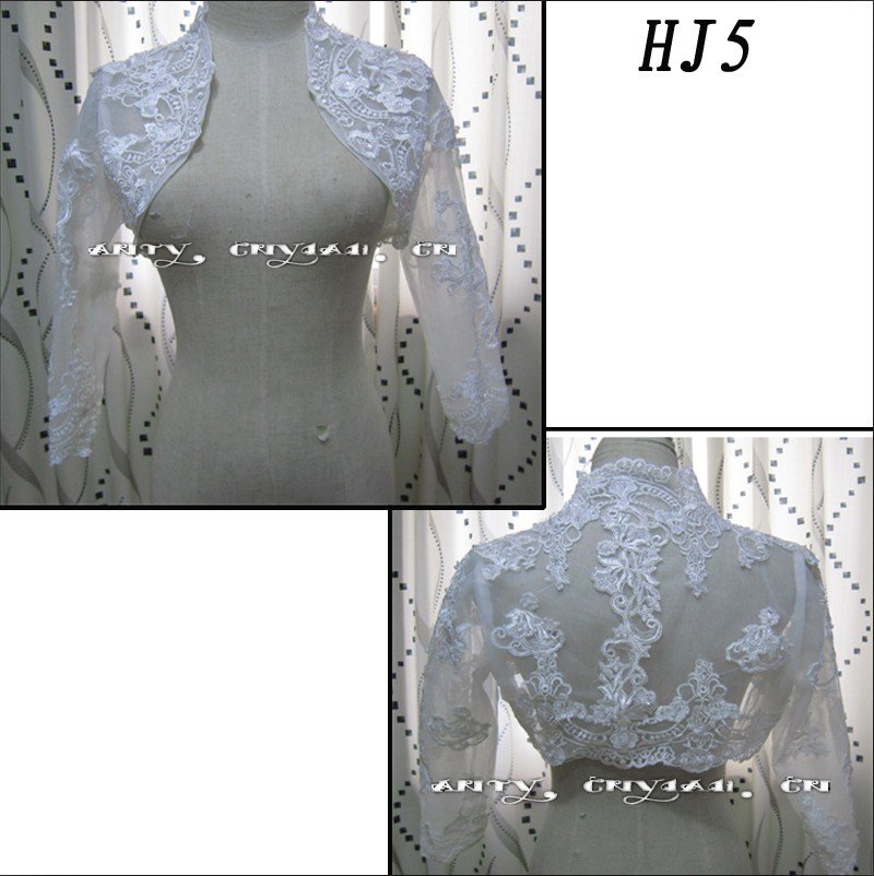 HJ5 Free Shipping High Quality Custom-made Beautiful Applique Half-Length Sleeve White Tuller Wedding Jacket