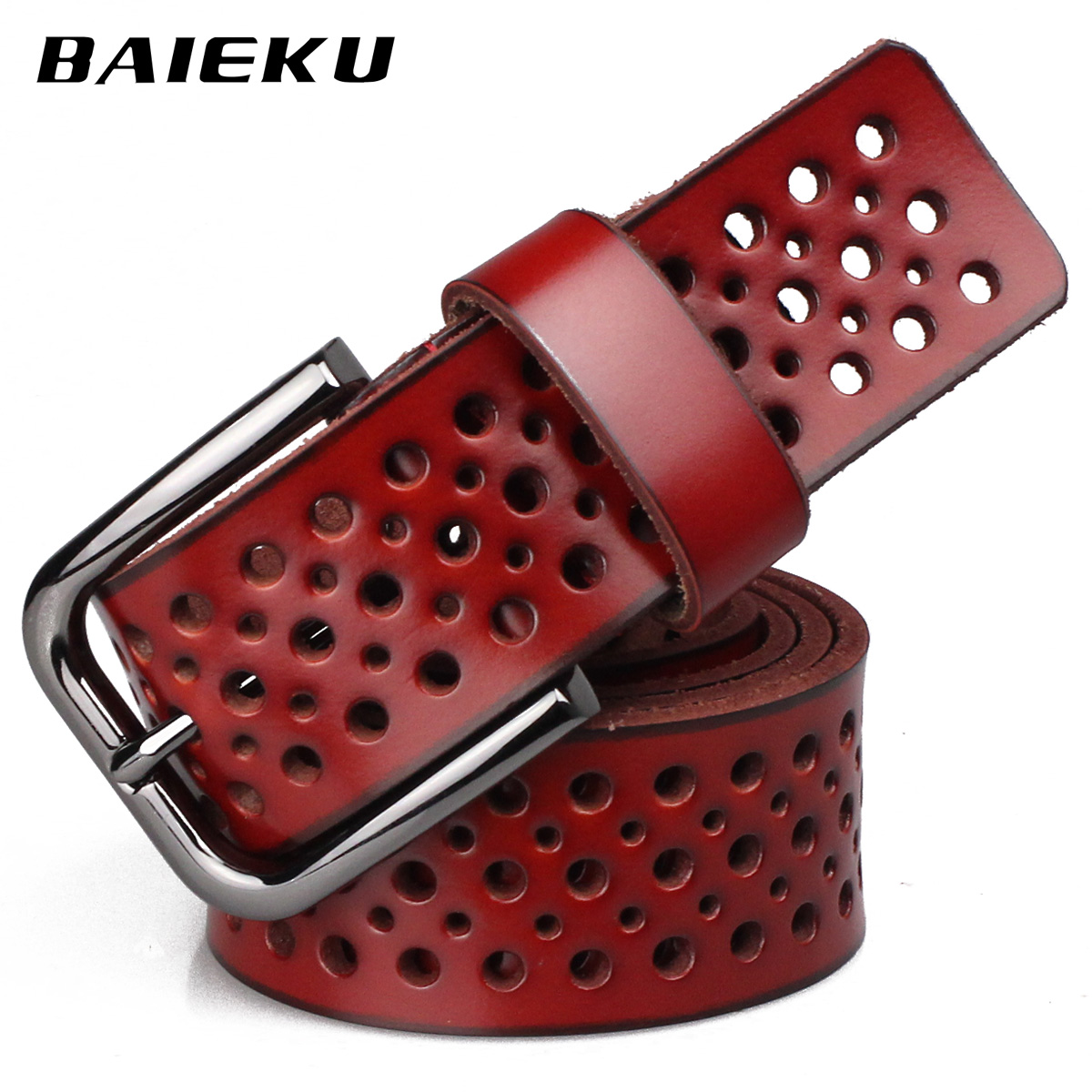 Hk cutout women's strap female genuine leather cowhide belt female 240 pin buckle strap