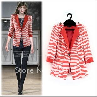 HK  EMS Free Shipping 2012 Fashion High-grade stripe slim short jacket women coat brand coat