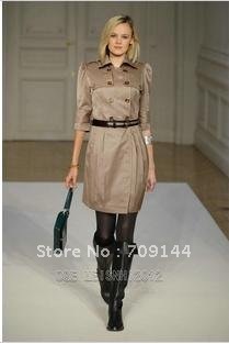 HK  EMS Free Shipping 2012 Fashion lapel double-breasted windbreaker women  coat with belt