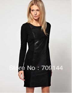 HK Free Shipping Fashion Retro Black Leather Dress Women S M L