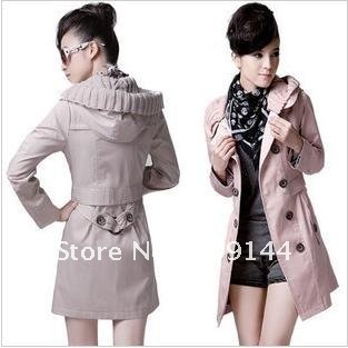 HK  Free Shipping Fashion wool hooded collar Slim windbreaker winter coat women coat