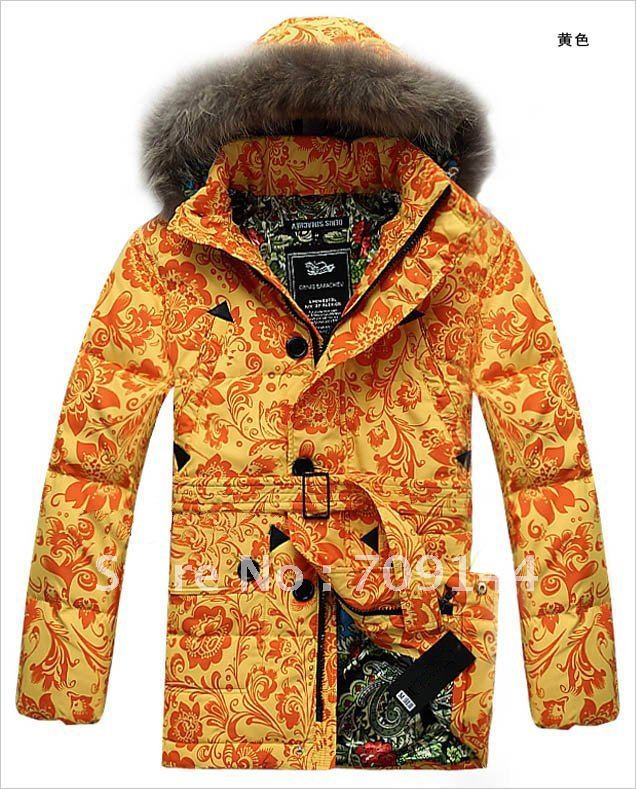 HK Free Shipping+ Wholesale Winter Classic Printing Fur Collars Down Jacket Women Coat Winter Coat