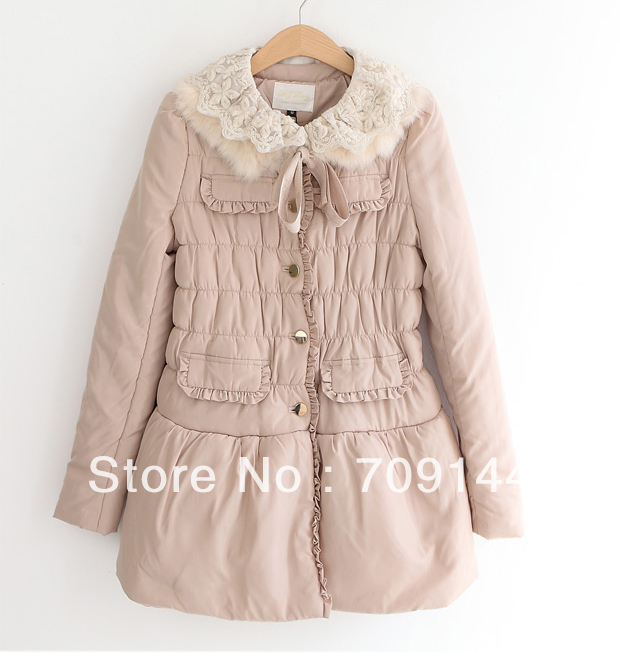 HK Free Shipping Winter Fur Collar Long Sleeve Cotton-padded Jacket Women Coat