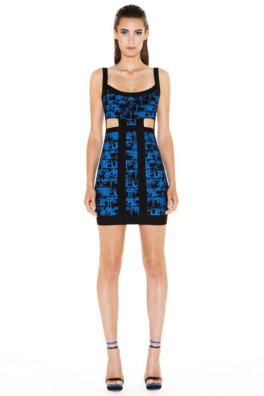 HL evening dress Spell color 2012 O-neck dress  spaghetti strap dark blue bandage dress