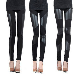 Hl11111 faux leather pants patchwork legging female black trousers pants 183g