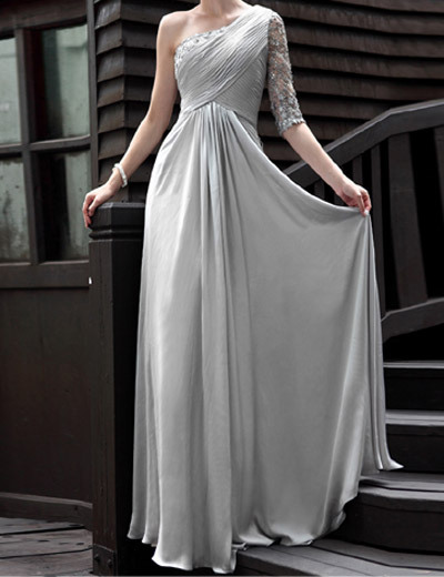 HL30580 Women Grey One-Shoulder Short Sleeve Sexy Dress/ Party Dress/Show Host Dress Formal Dress