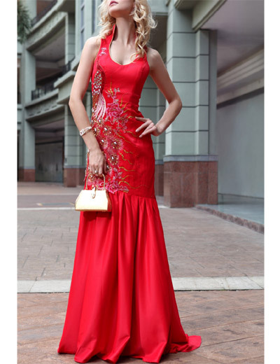 HL30605 Women Red Shoulders Ankle-length Bride Dress/Show Host Dress/ Formal Dress