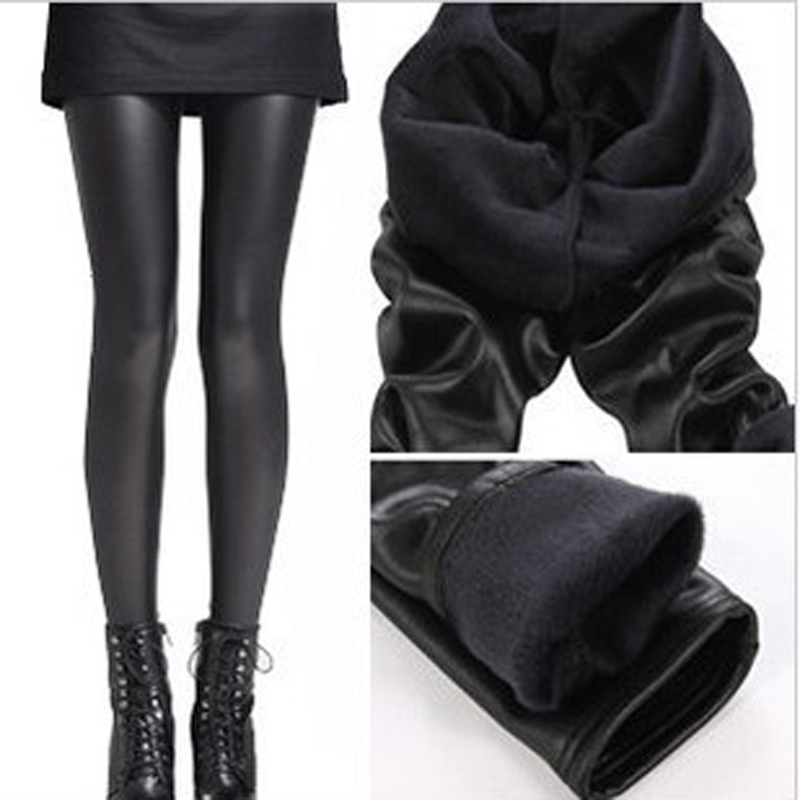 Hl5511 autumn and winter beaver plush faux leather pants thermal legging plus velvet thickening ankle length trousers 402g