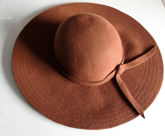 Hm autumn and winter wool hat dome cap large brim hat ribbon