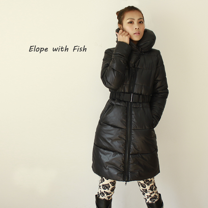 Hm bread strip-line spring and autumn new arrival belt thickening thermal medium-long wadded jacket cotton-padded jacket