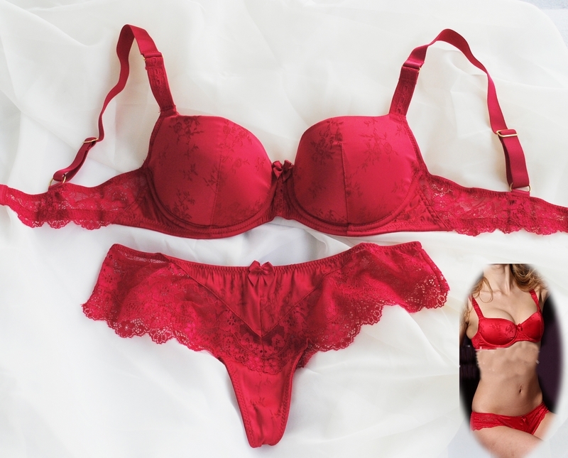 Hm luxury fashion red push up bra underwear set