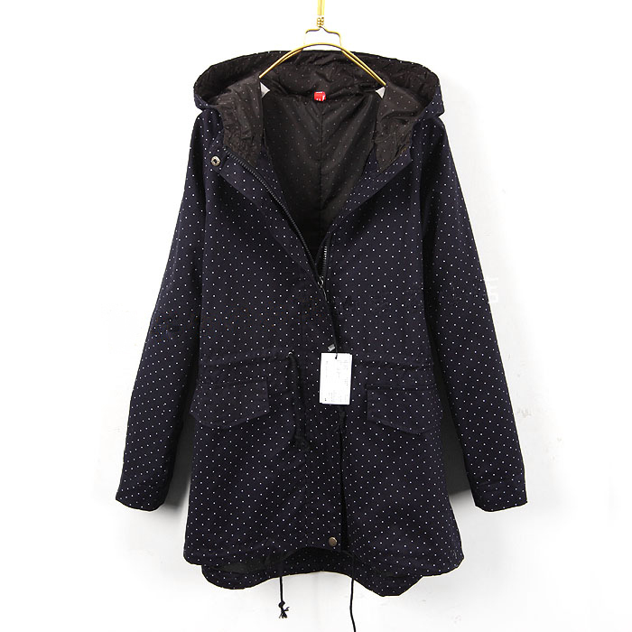 Hm trench female women's polka dot small fresh all-match dot with a hood drawstring trench outerwear