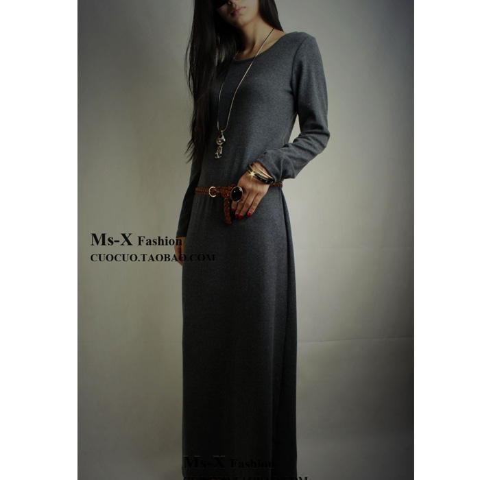 Hm ultra long autumn and winter full dress fashion long-sleeve dress slim dress