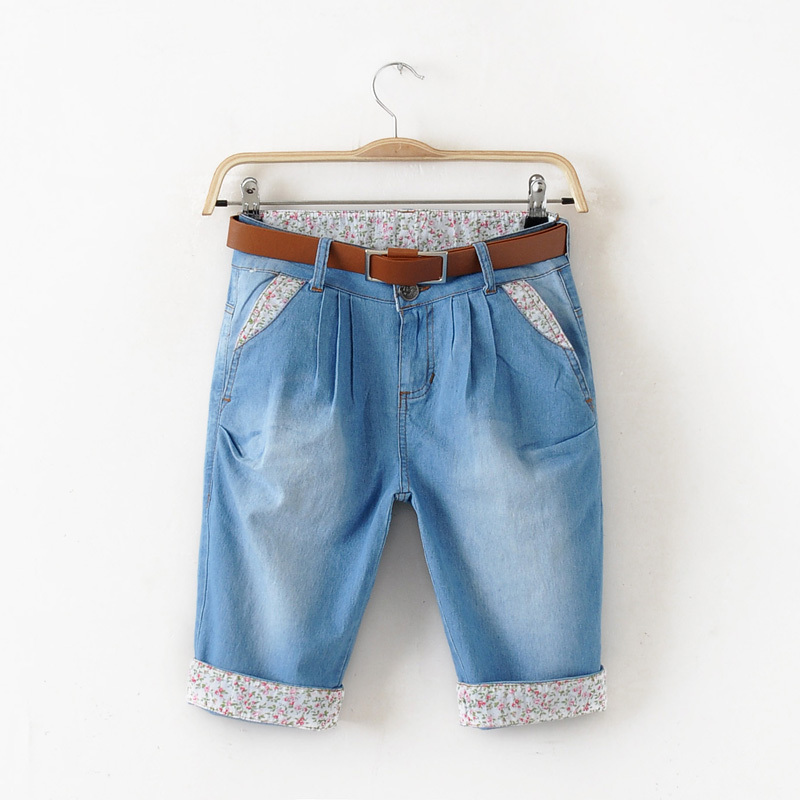 Hm917 2012 female summer slim pleated patchwork roll up hem capris jeans