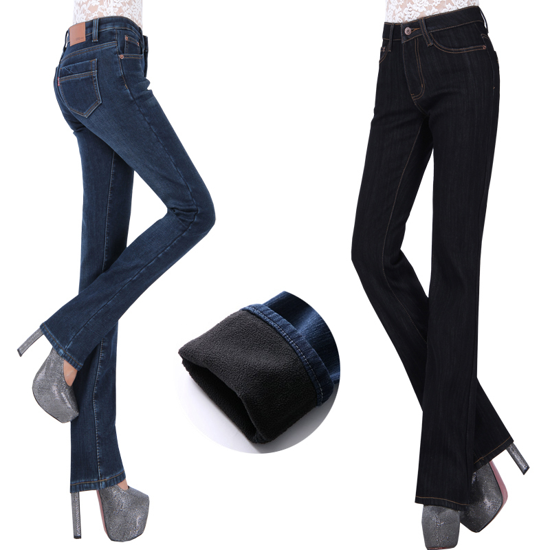 Hodginsii 2012 winter plus velvet thickening women's jeans female plus size straight high waist fleece jeans pencil pants